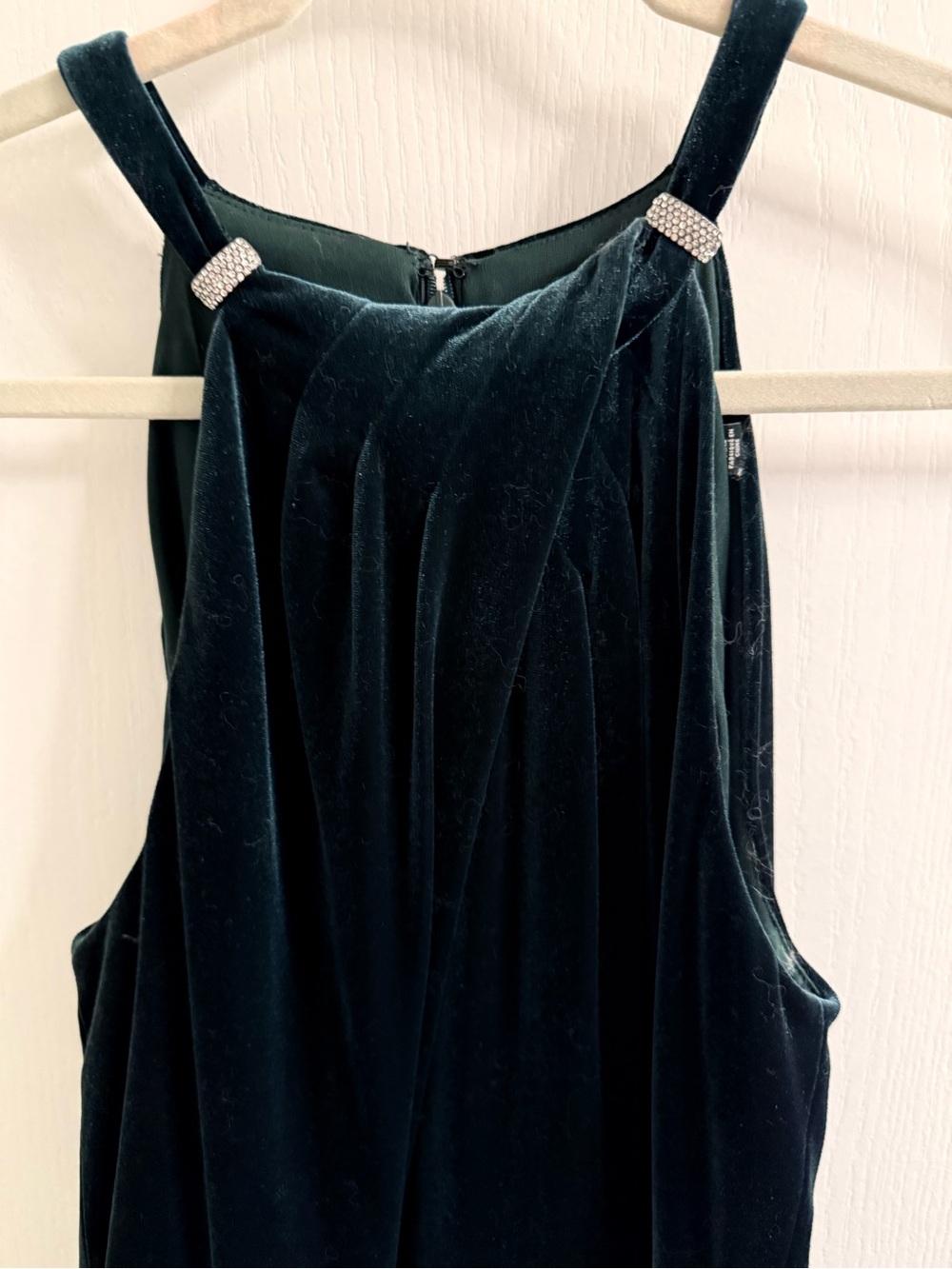Ralph Lauren Dark Green Velvet Strap Dress with Rhinestone Accents